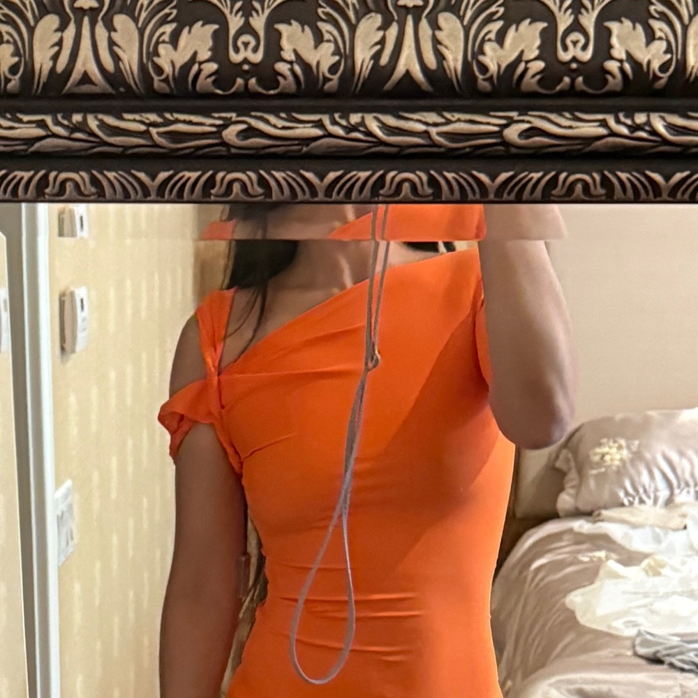 Khy elegant Asymmetrical Knot Orange Dress